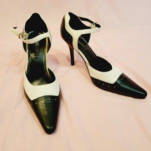 Vintage Black and White Pointed Toe Heels